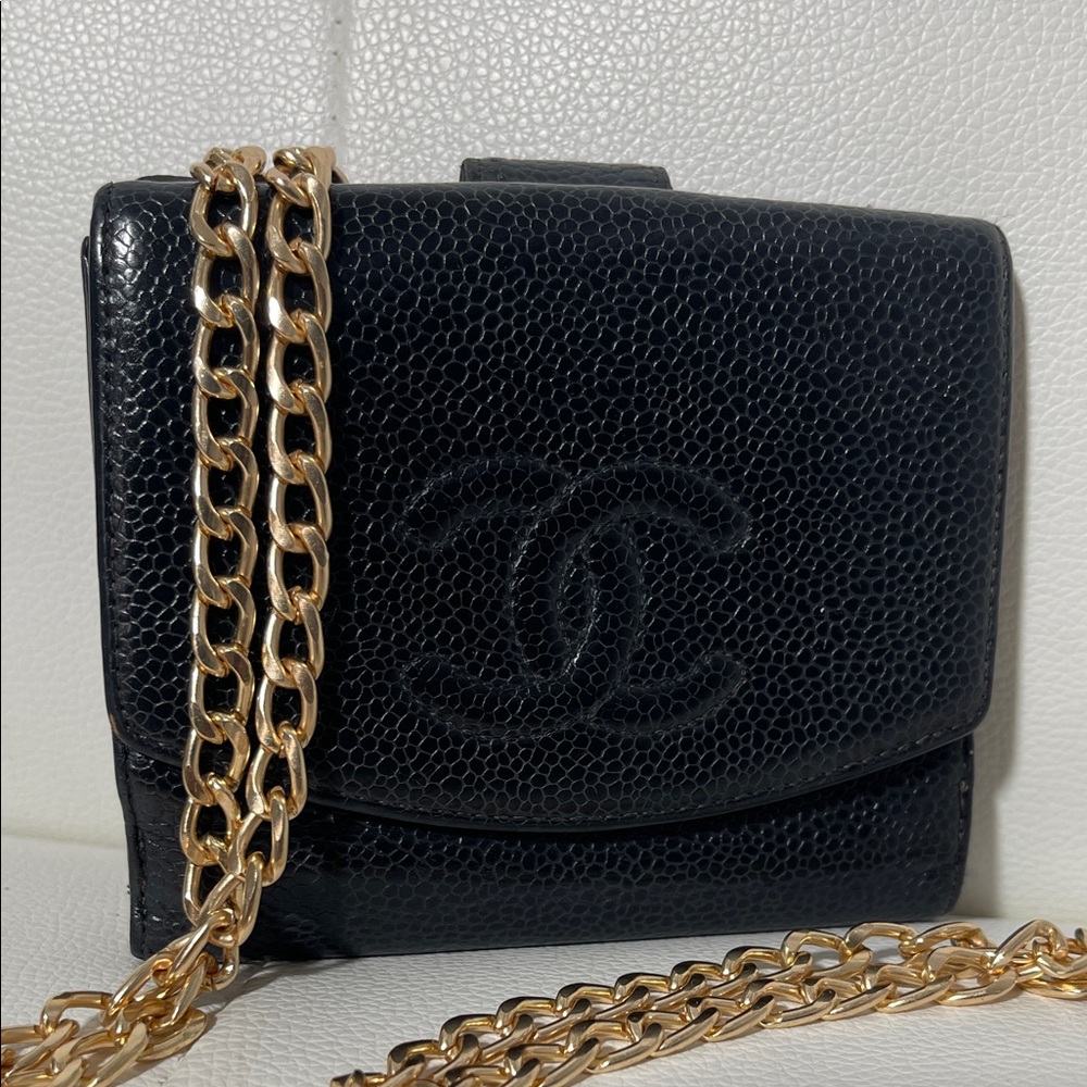 Authentic CHANEL Timeless CC Logo Caviar Leather Wallet